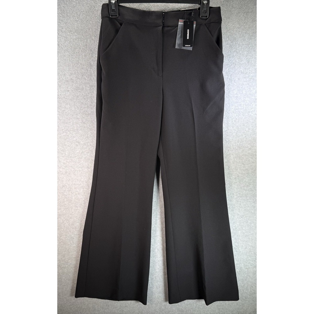 Express Pants Womens 4S Black Editor Wide Flare Leg Trouser High Rise Flat Front